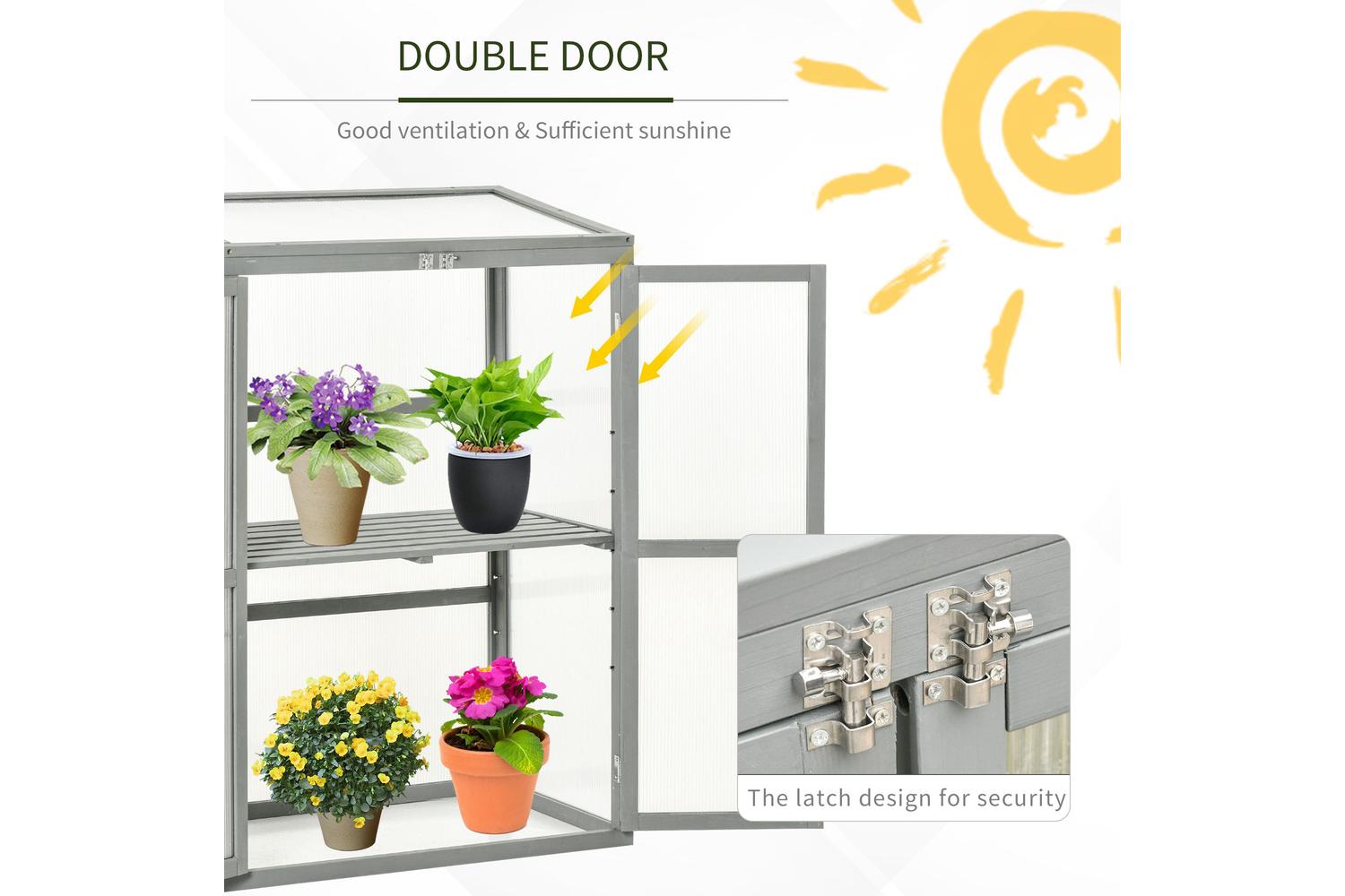 Outsunny Garden Cold Frame Greenhouse with Adjustable Shelf | Grey-5