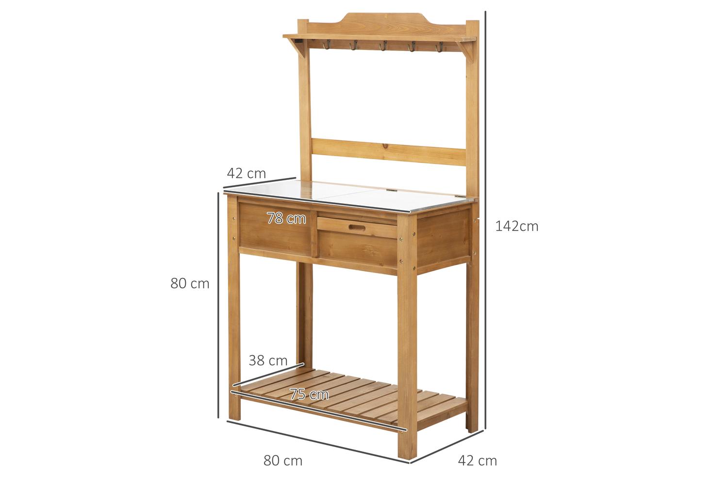 Outsunny Fir Wood Garden Potting Table | Natural-2