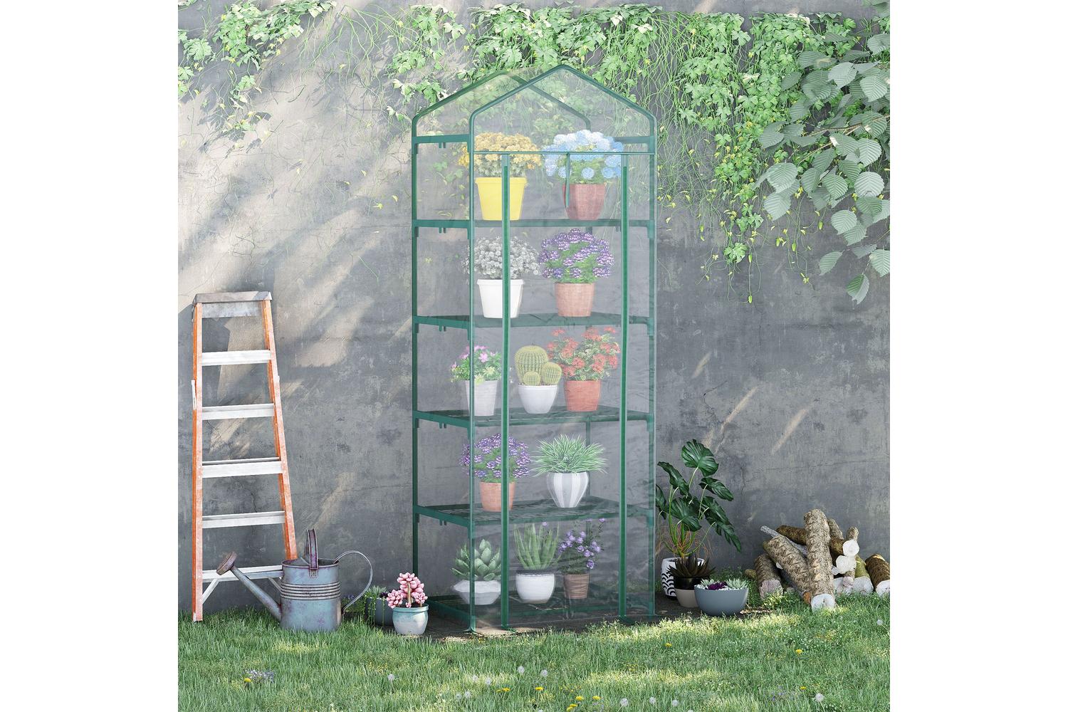 Outsunny Outdoor 5 Tier Greenhouse Flower Stand | Green