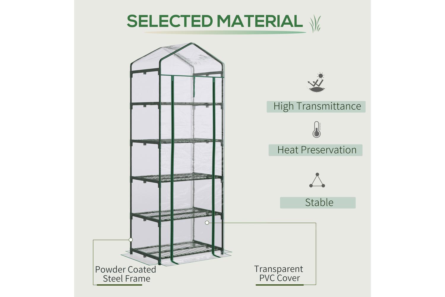 Outsunny Outdoor 5 Tier Greenhouse Flower Stand | Green-3
