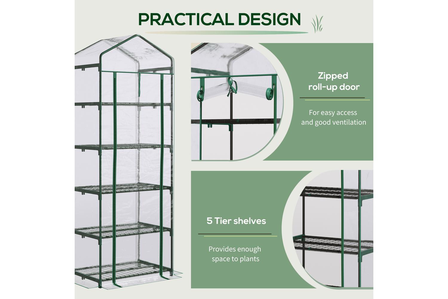 Outsunny Outdoor 5 Tier Greenhouse Flower Stand | Green-4