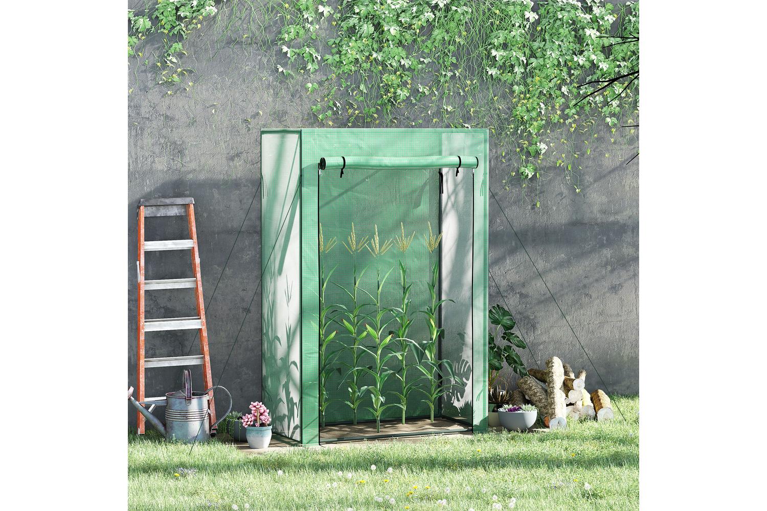 Outsunny Greenhouse Cover with Zipper Roll-Up Door | Green
