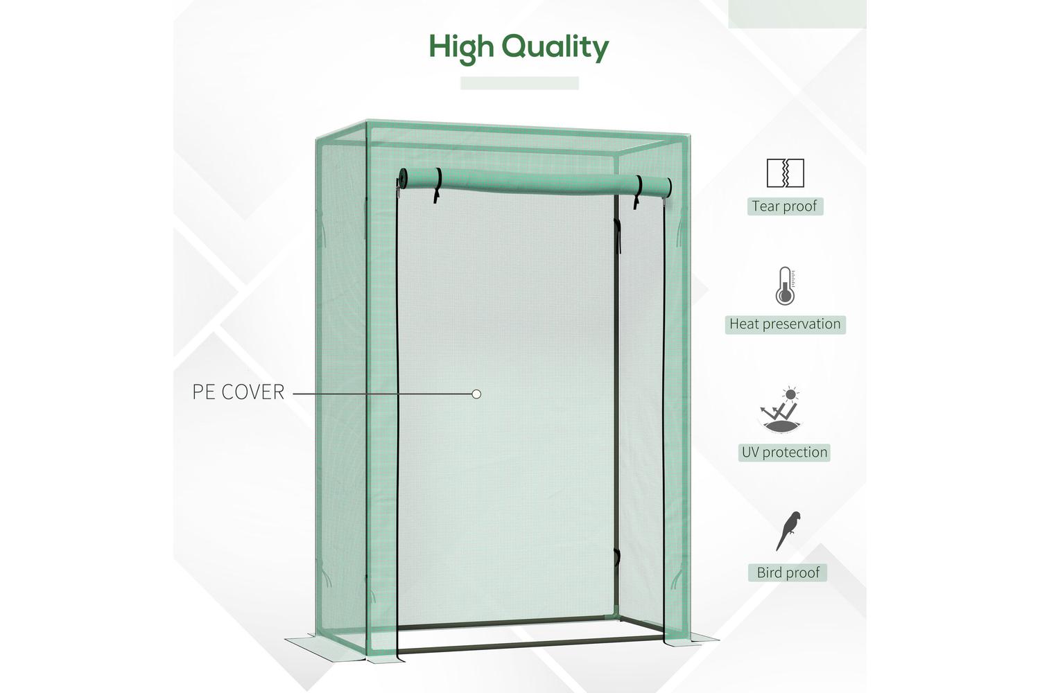 Outsunny Greenhouse Cover with Zipper Roll-Up Door | Green-3
