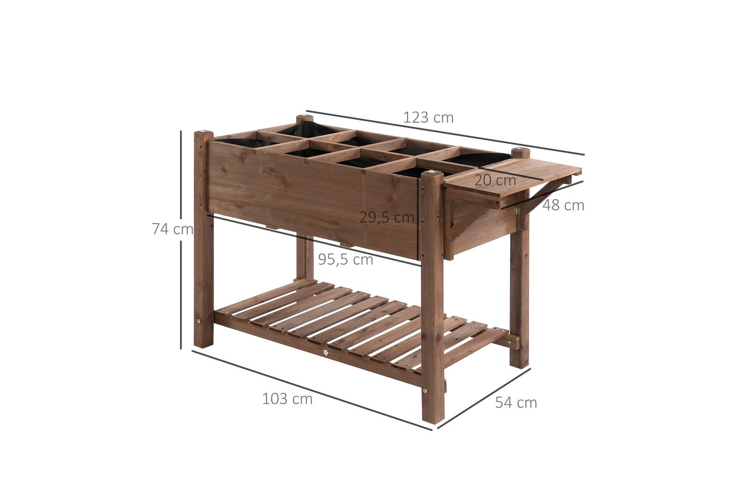 Outsunny Wooden Raised Garden Plant Stand with Shelf | Brown-2
