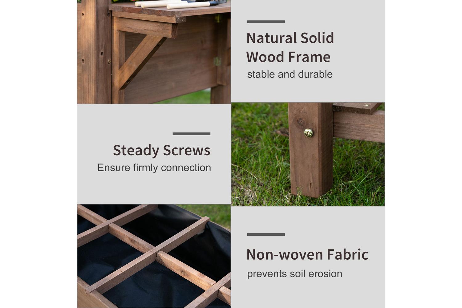 Outsunny Wooden Raised Garden Plant Stand with Shelf | Brown-3