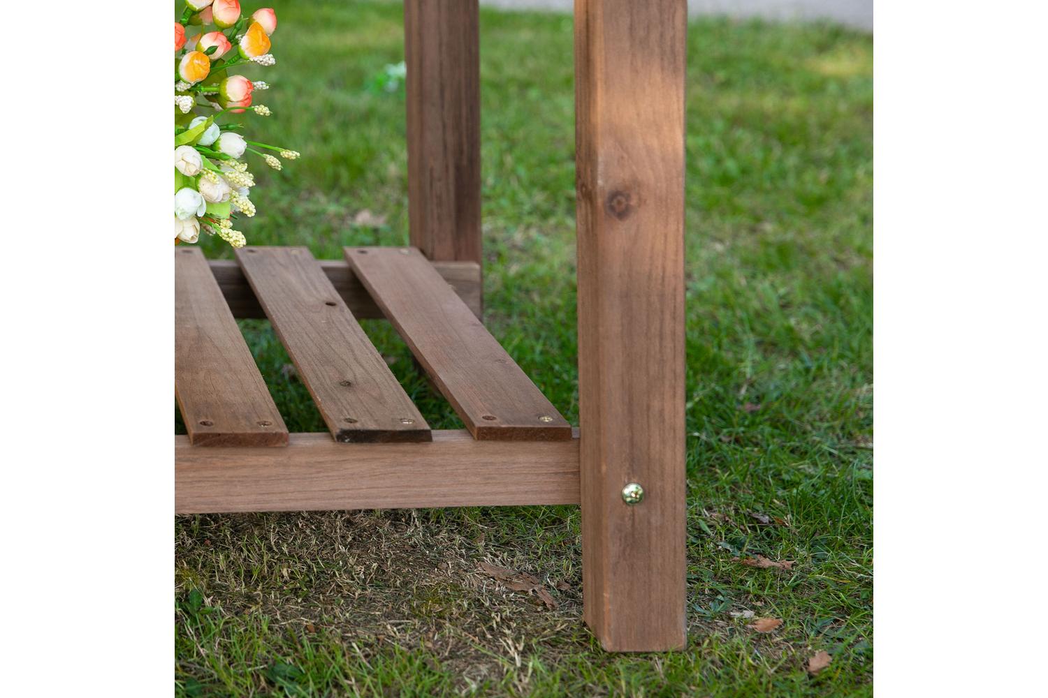 Outsunny Wooden Raised Garden Plant Stand with Shelf | Brown-8