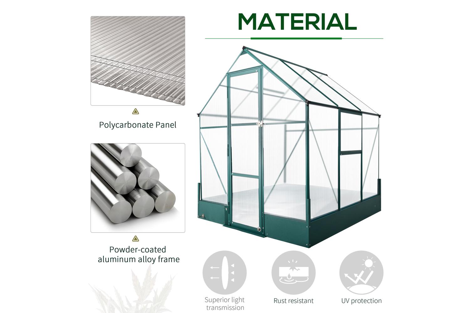 Outsunny Outdoor Greenhouse Plant Garden | Transparent/Green-3