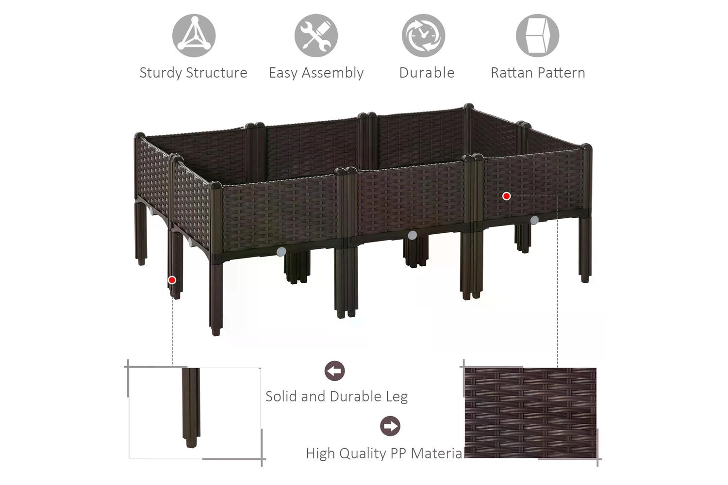 Outsunny Garden Raised Bed | Brown | 6 Pieces-3