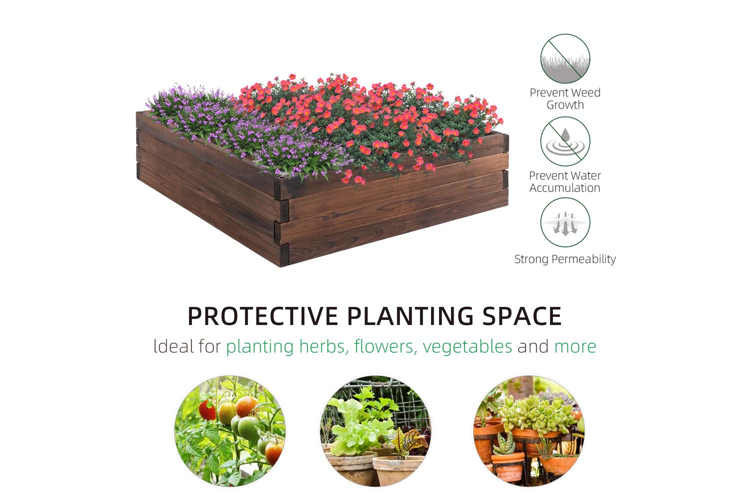 Outsunny Wooden Flower Pot Raised Versatile Planter | Carbon-3