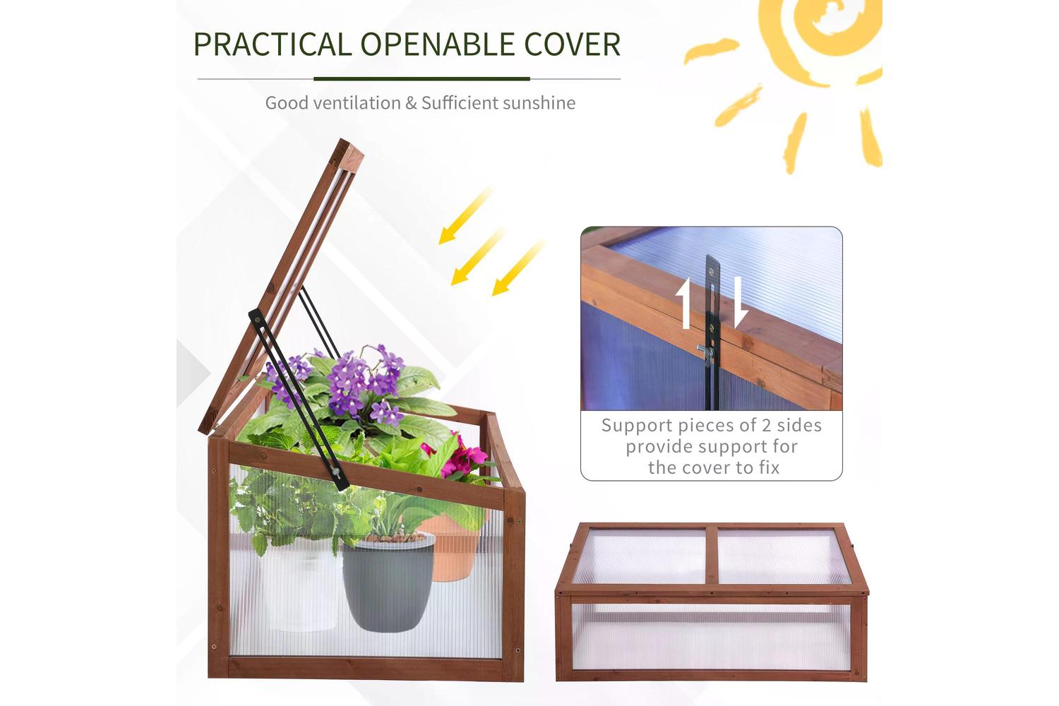 Outsunny Outdoor Square Wooden Greenhouse | Brown-5