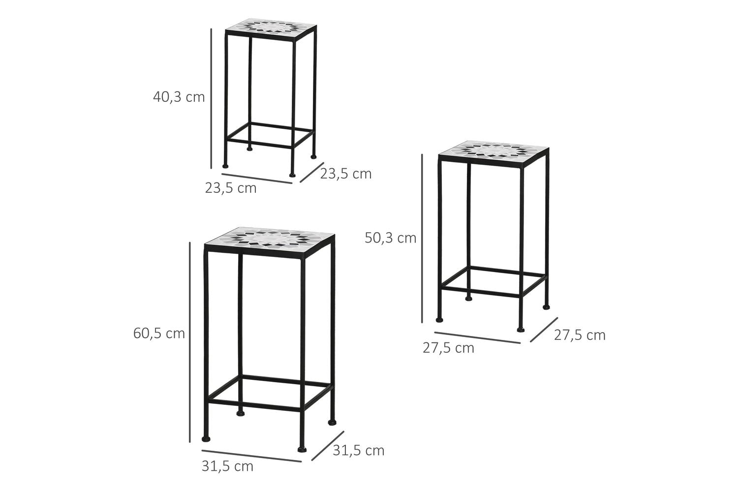 Outsunny Metal Plant Stand | 3 Piece | Black/White-2