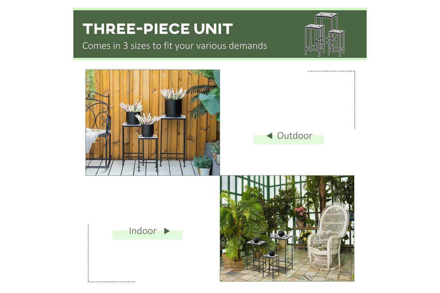 Outsunny Metal Plant Stand | 3 Piece | Black/White-3