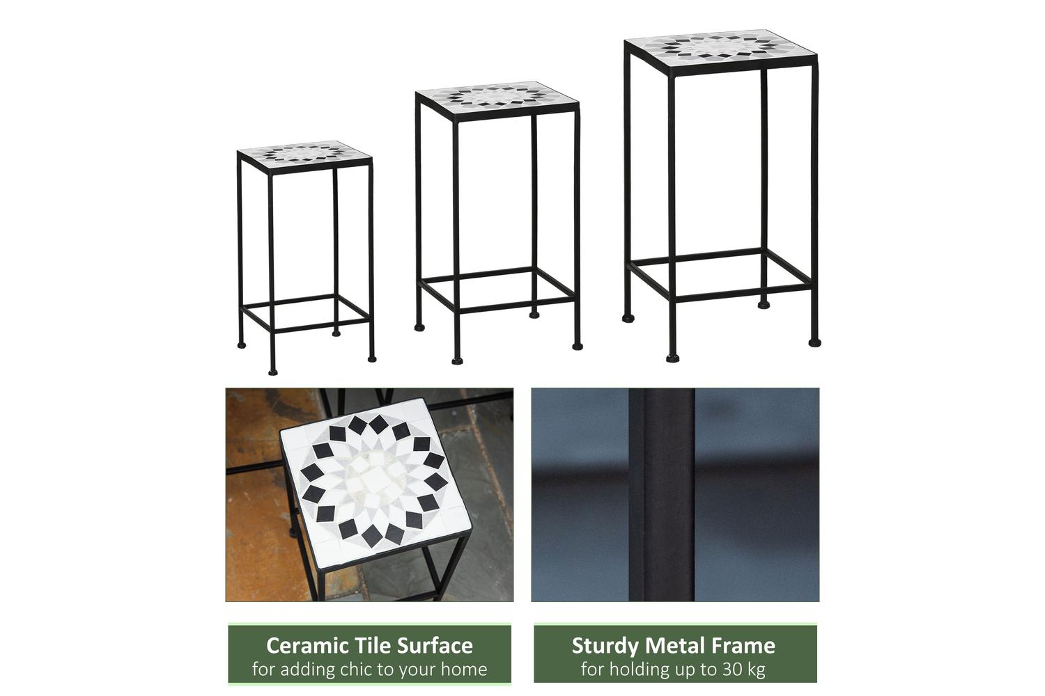 Outsunny Metal Plant Stand | 3 Piece | Black/White-4