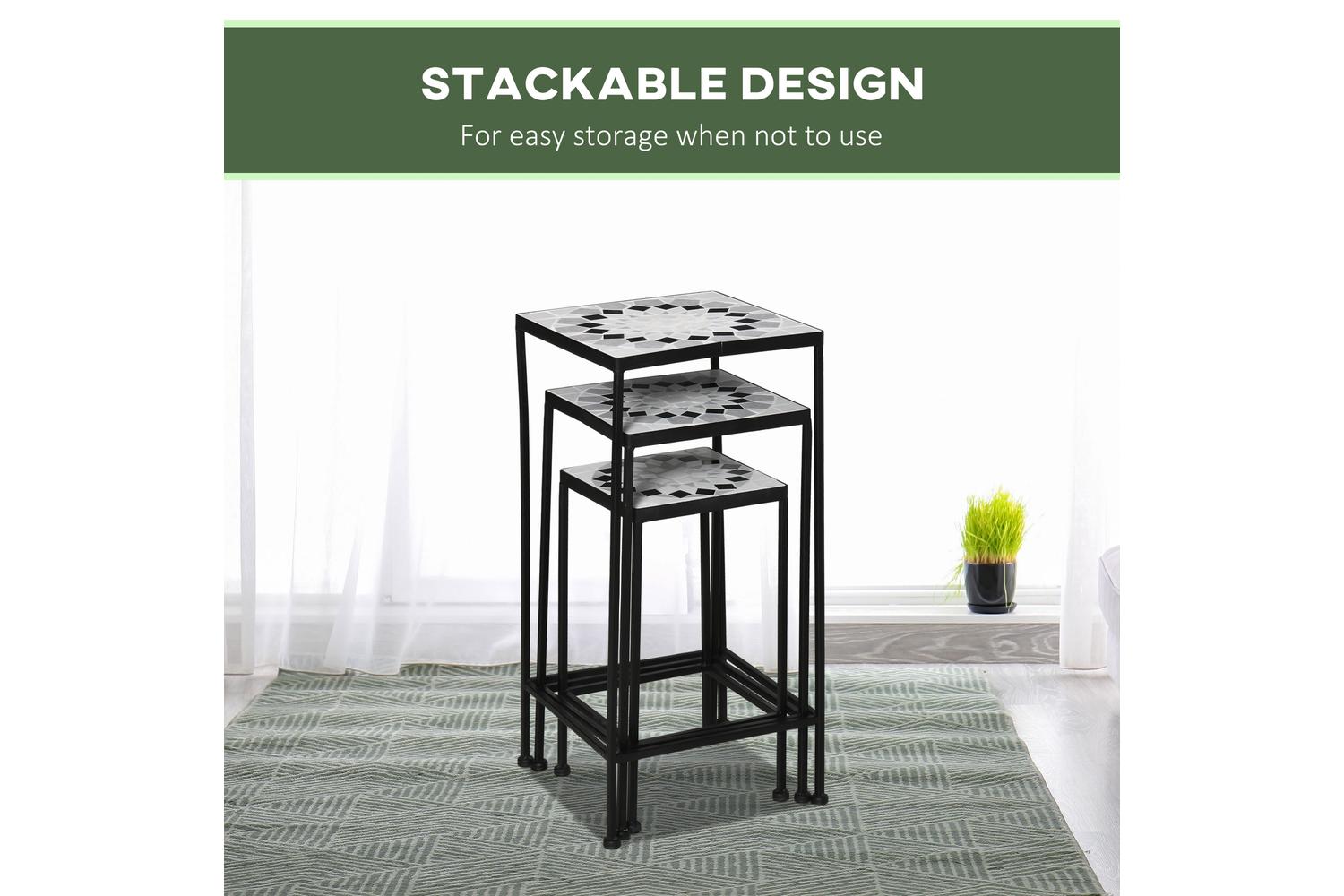 Outsunny Metal Plant Stand | 3 Piece | Black/White-5