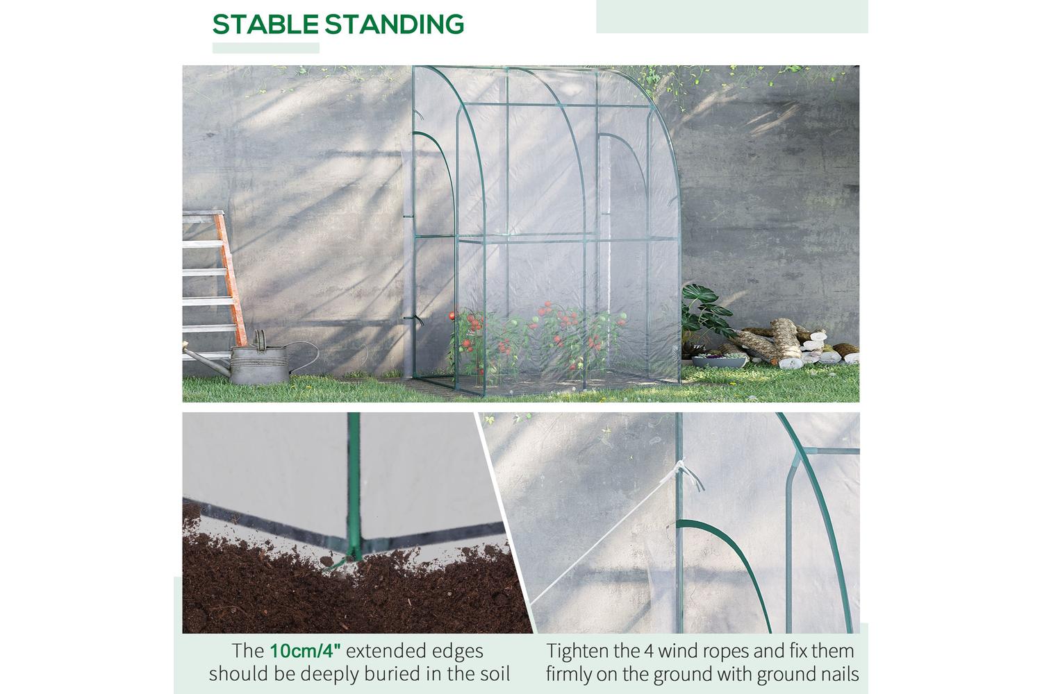 Outsunny Outdoor Tunnel Greenhouse With Zippered Roll Up Door PVC Cover | Clear/Green-6