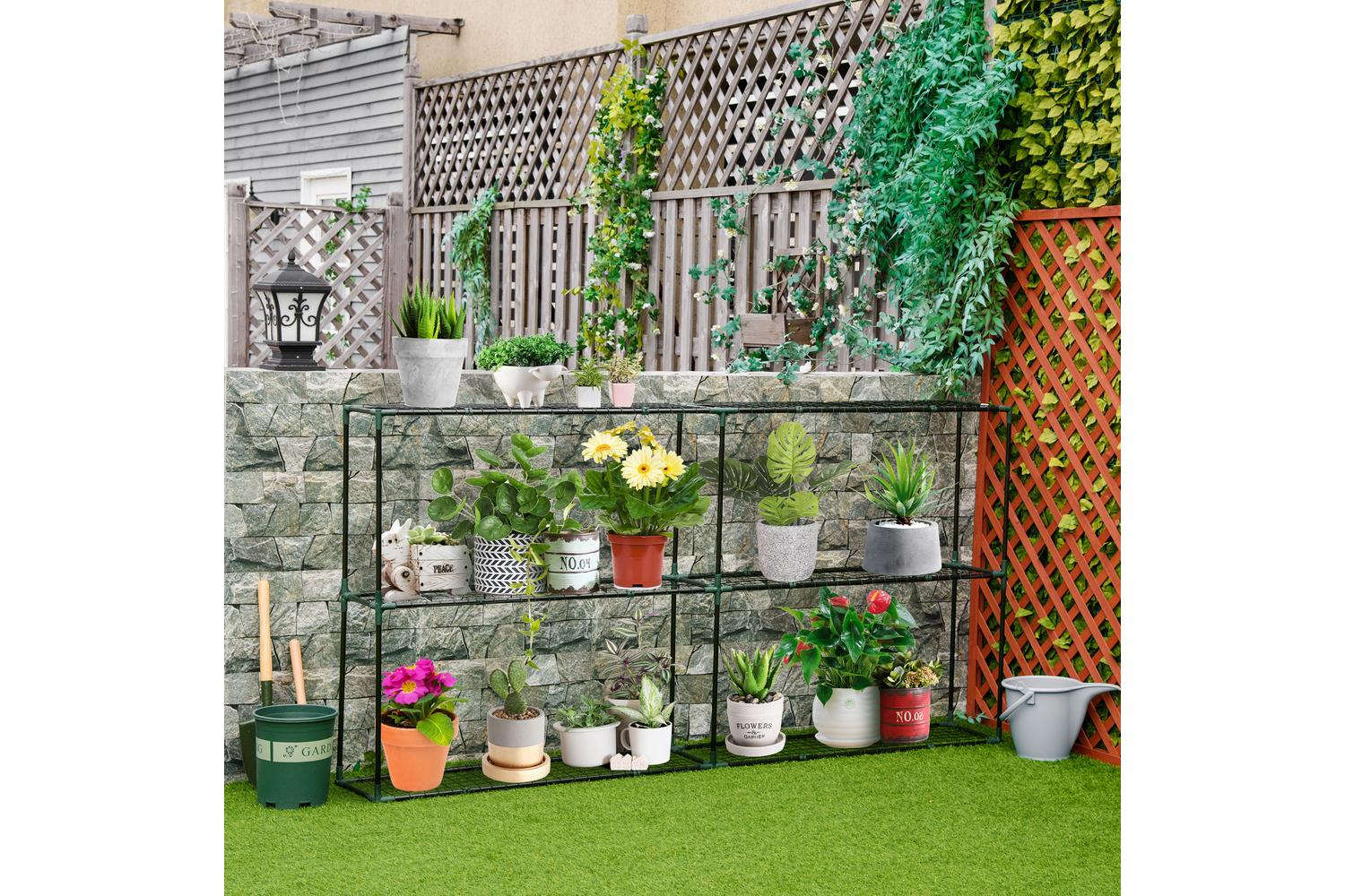 Outsunny 3 Tier Metal Plant Stand | Green