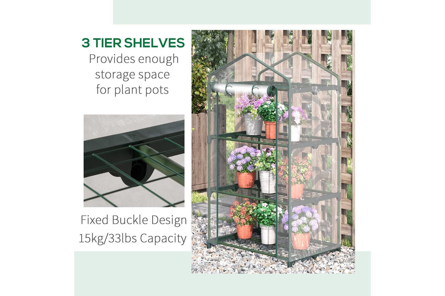 Outsunny 3 Tier Portable Mini Greenhouse | Clear/Dark Green-4