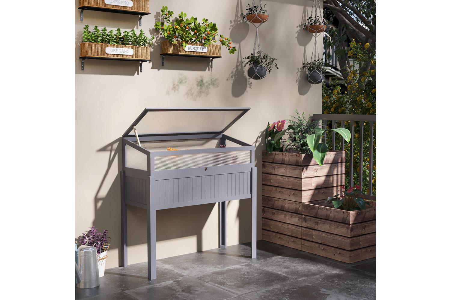 Outsunny Wood Cold Frame Greenhouse | Grey