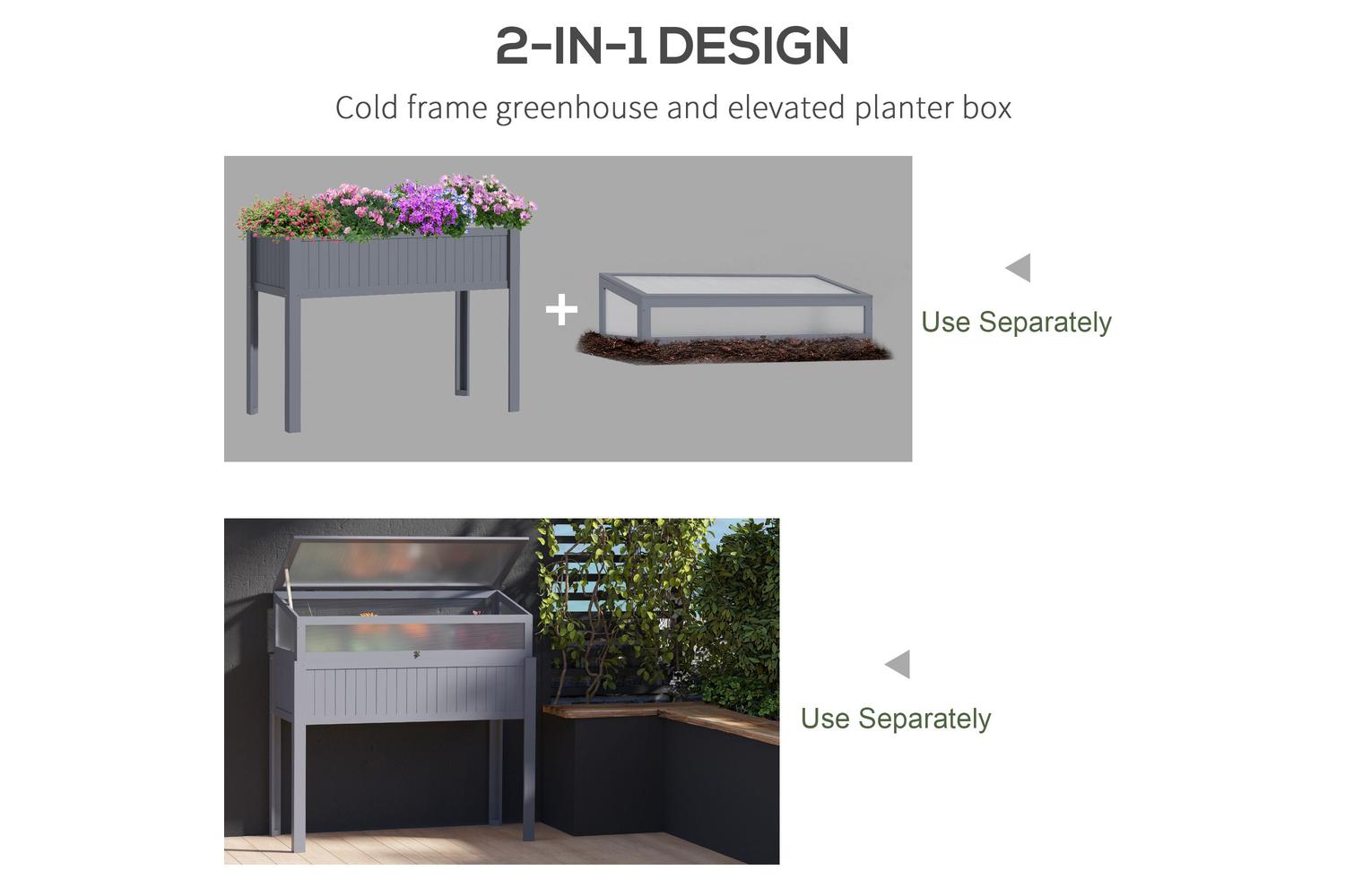 Outsunny Wood Cold Frame Greenhouse | Grey-6