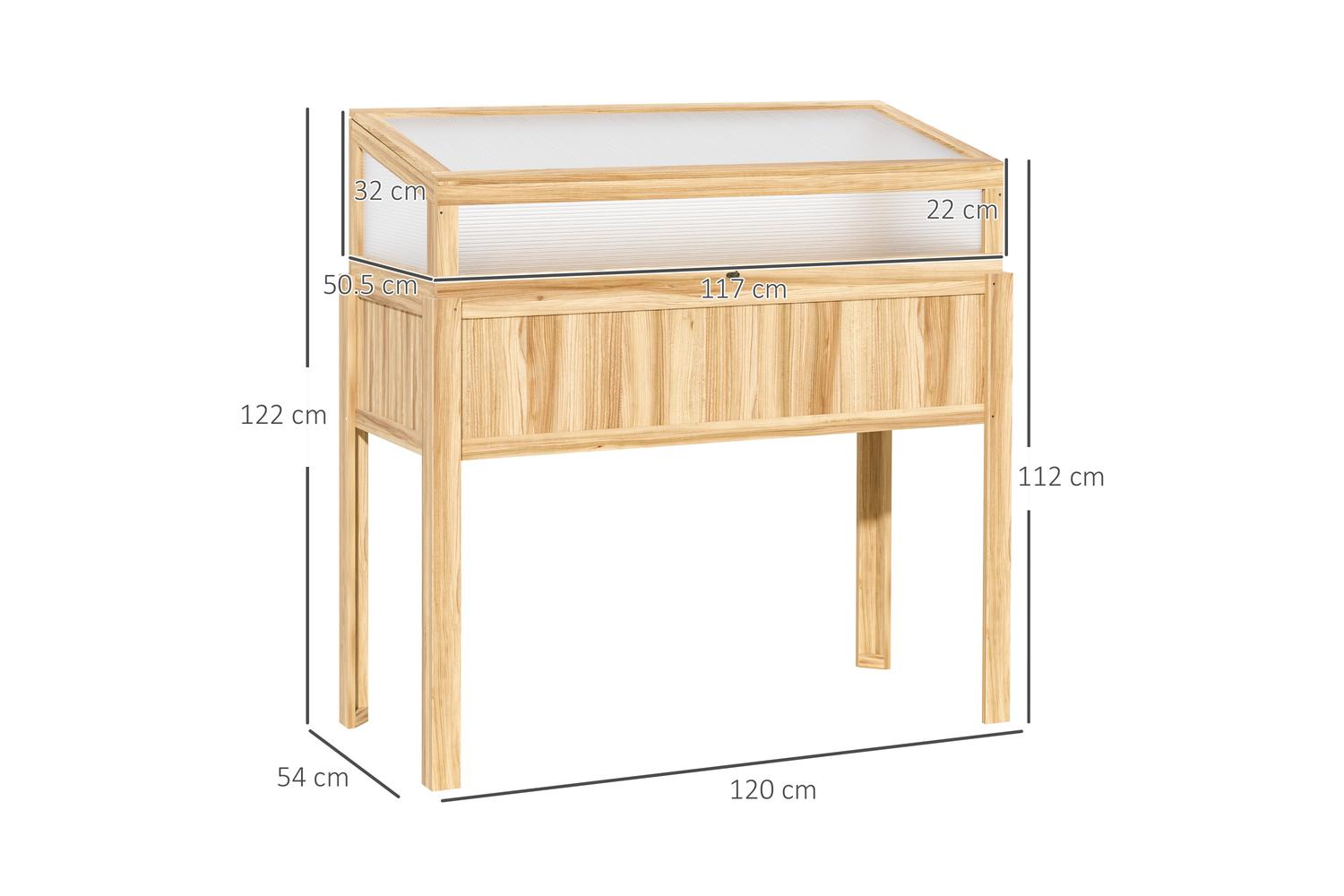 Outsunny Raised Garden Bed 2-in-1 Wood Cold Frame Greenhouse With Elevated Garden Box | Natural-2