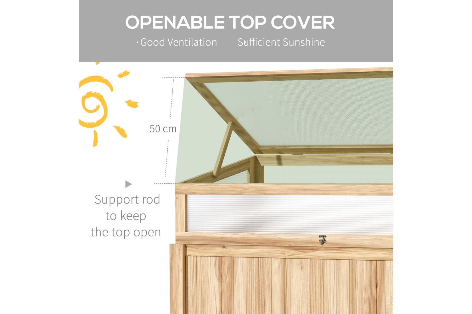 Outsunny Raised Garden Bed 2-in-1 Wood Cold Frame Greenhouse With Elevated Garden Box | Natural-4