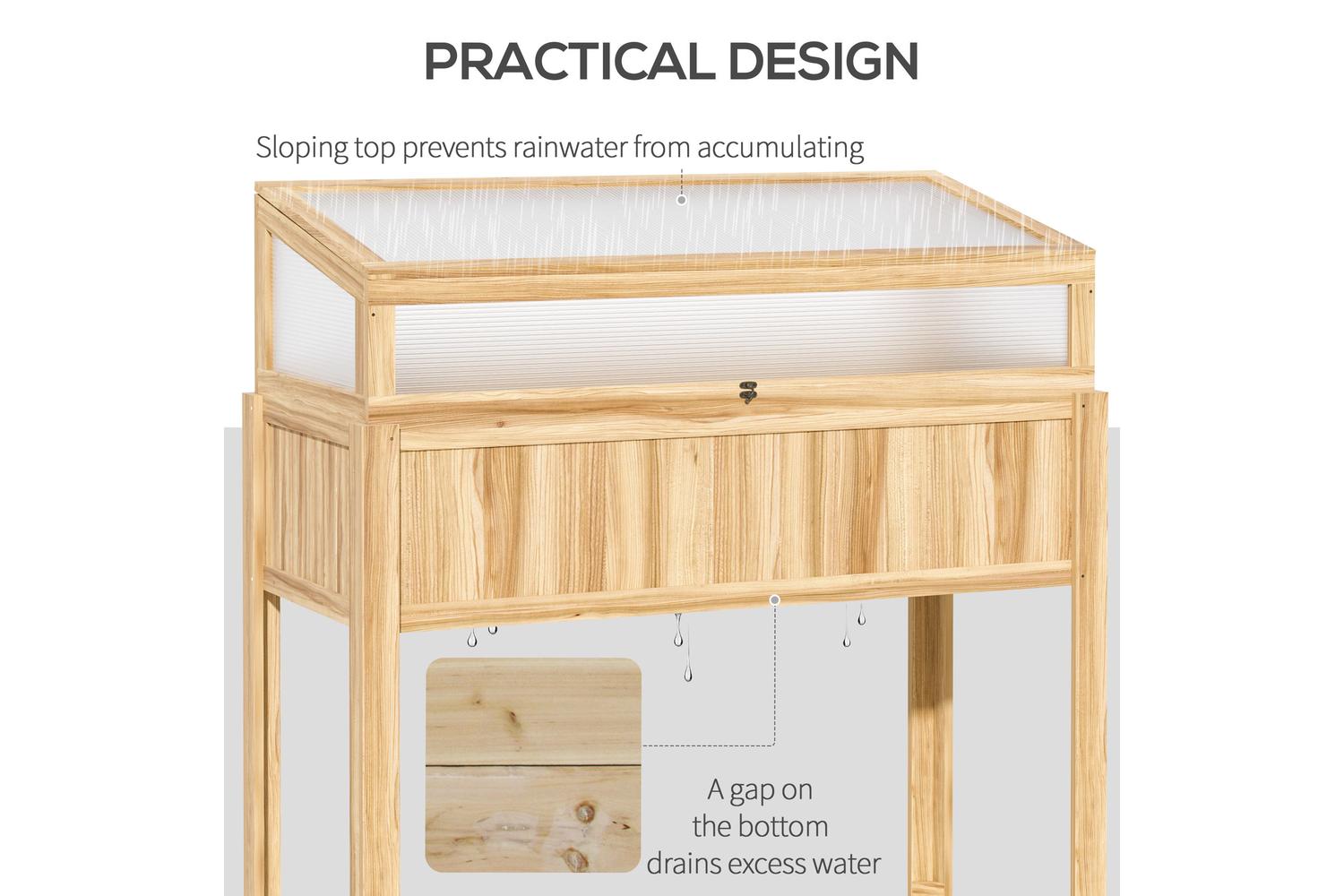 Outsunny Raised Garden Bed 2-in-1 Wood Cold Frame Greenhouse With Elevated Garden Box | Natural-6