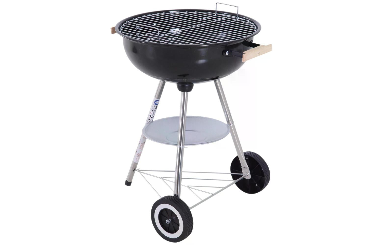 Outsunny Outdoor Portable Round Charcoal BBQ Grill With Wooden Handle | Black/Silver-8