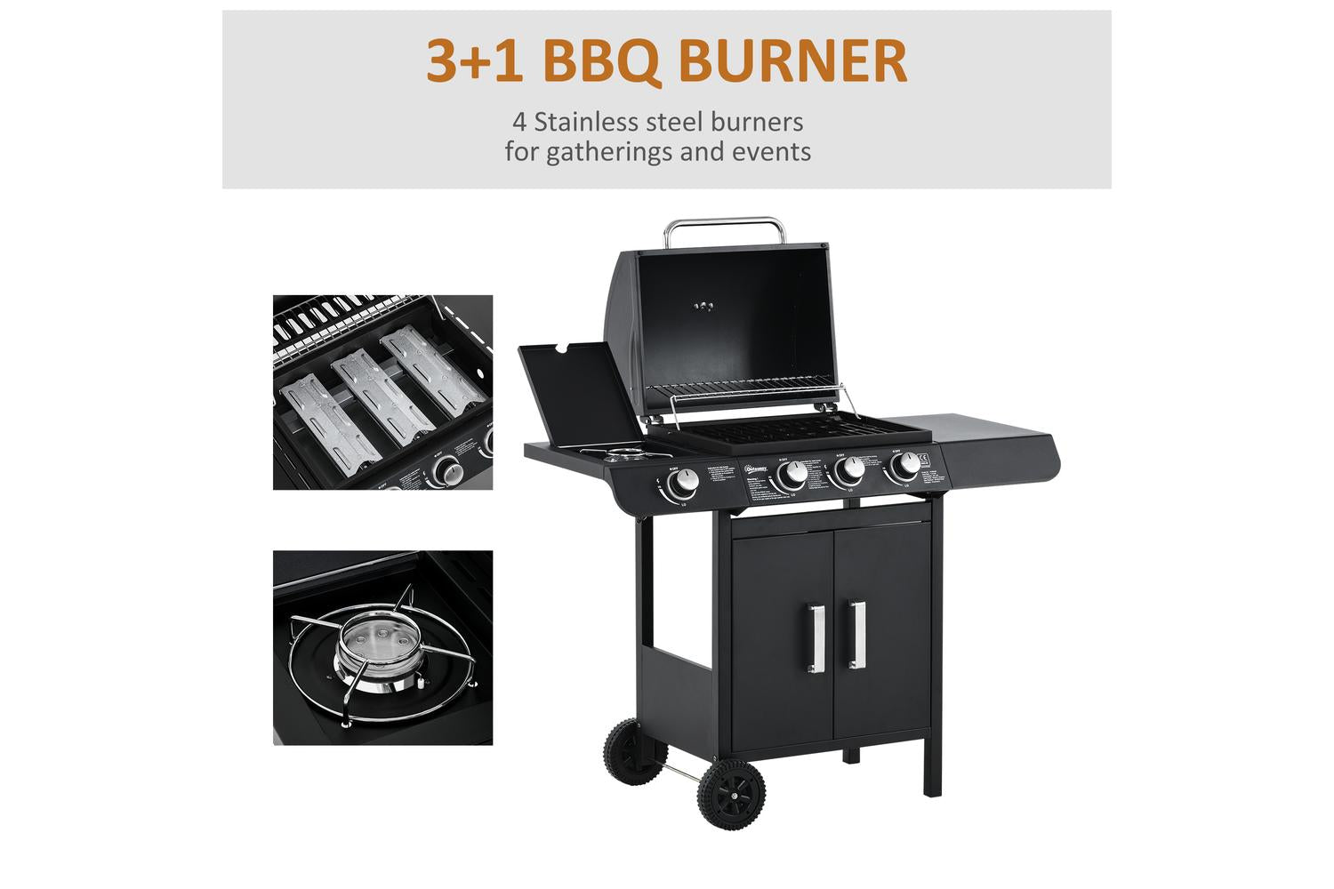 Outsunny Deluxe Gas Barbecue Grill | Black-4