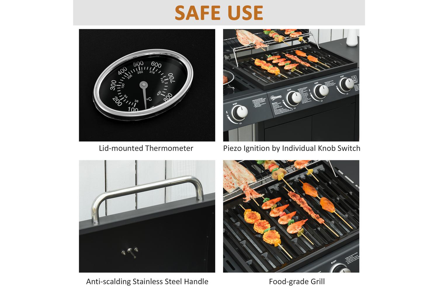 Outsunny Deluxe Gas Barbecue Grill | Black-5