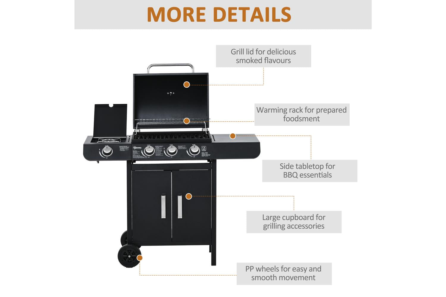 Outsunny Deluxe Gas Barbecue Grill | Black-6