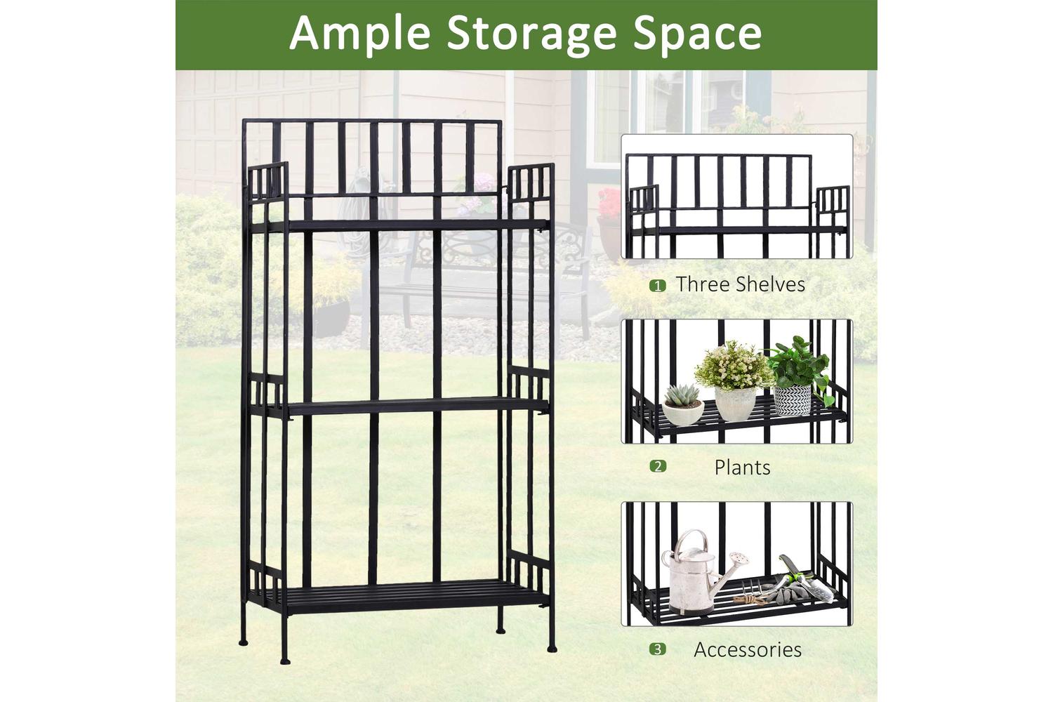 Outsunny Portable Retro 3-Tier Garden Plant Stand | Black-3
