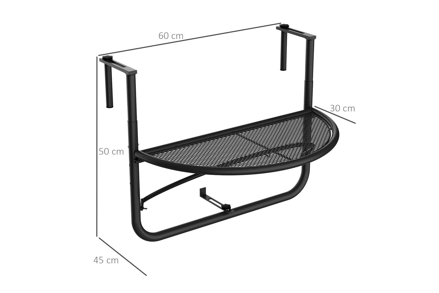 Outsunny Balcony Hanging Rail Coffee Table Mini Storage Rack Flower Stand | Black-2