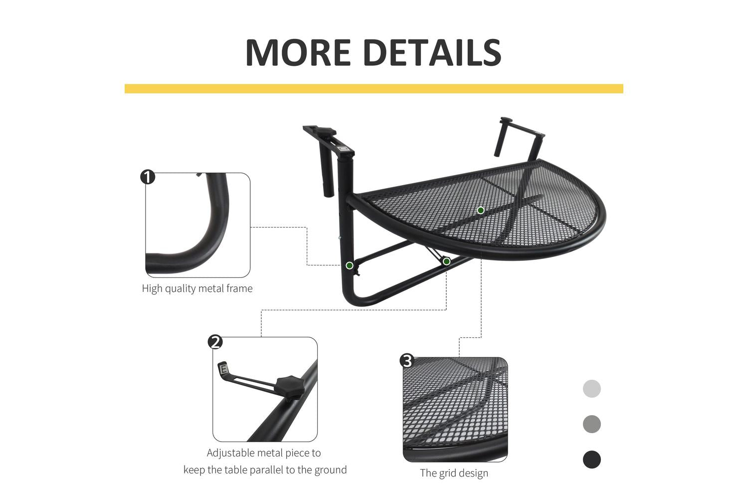 Outsunny Balcony Hanging Rail Coffee Table Mini Storage Rack Flower Stand | Black-5