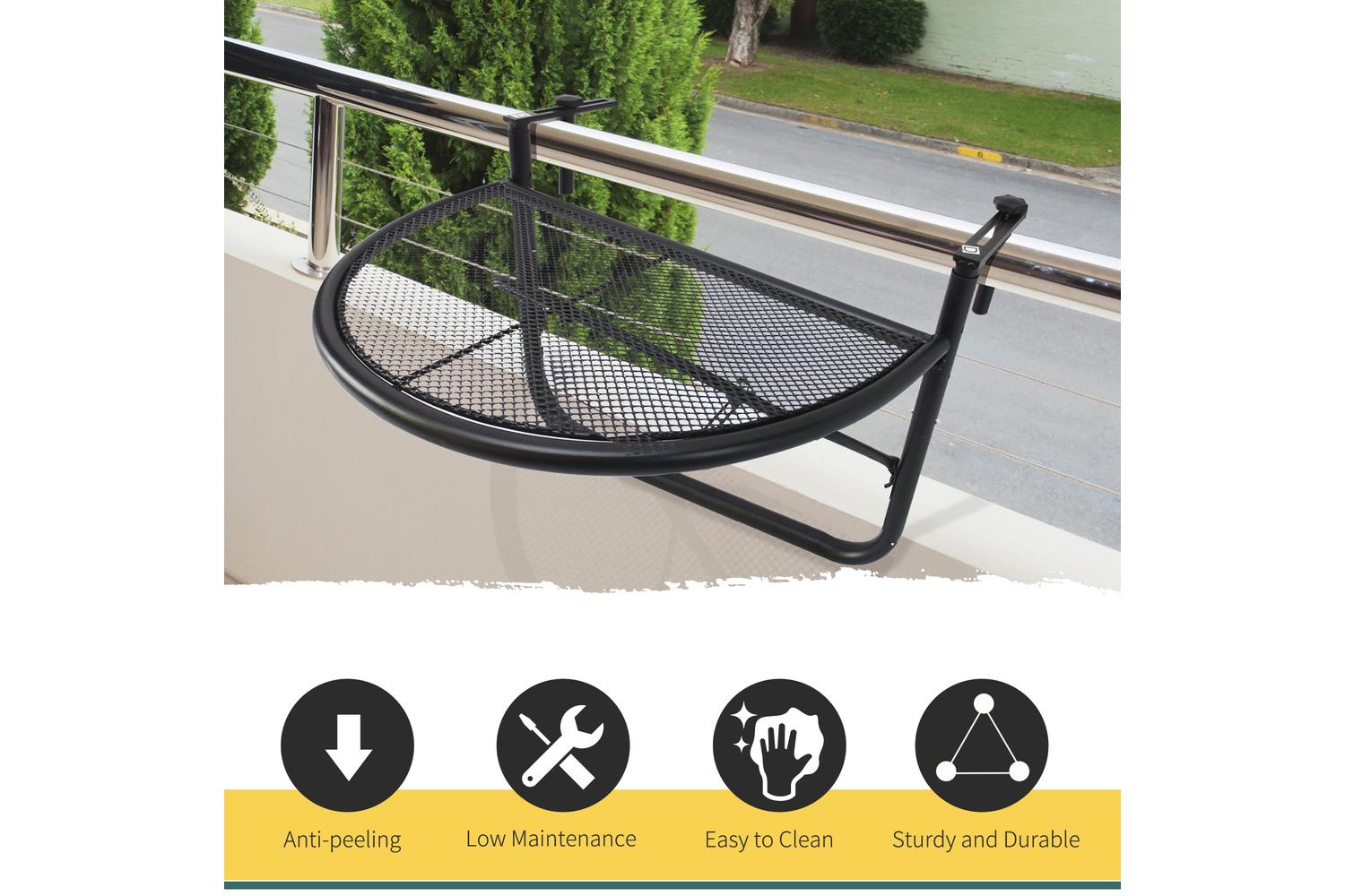 Outsunny Balcony Hanging Rail Coffee Table Mini Storage Rack Flower Stand | Black-6