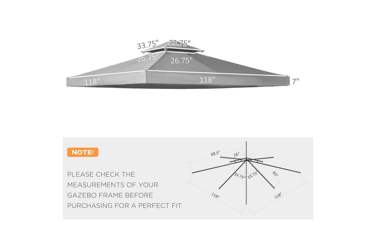 Outsunny Gazebo Top Cover Double Tier Canopy Replacement Pavilion Roof | Deep Grey-3