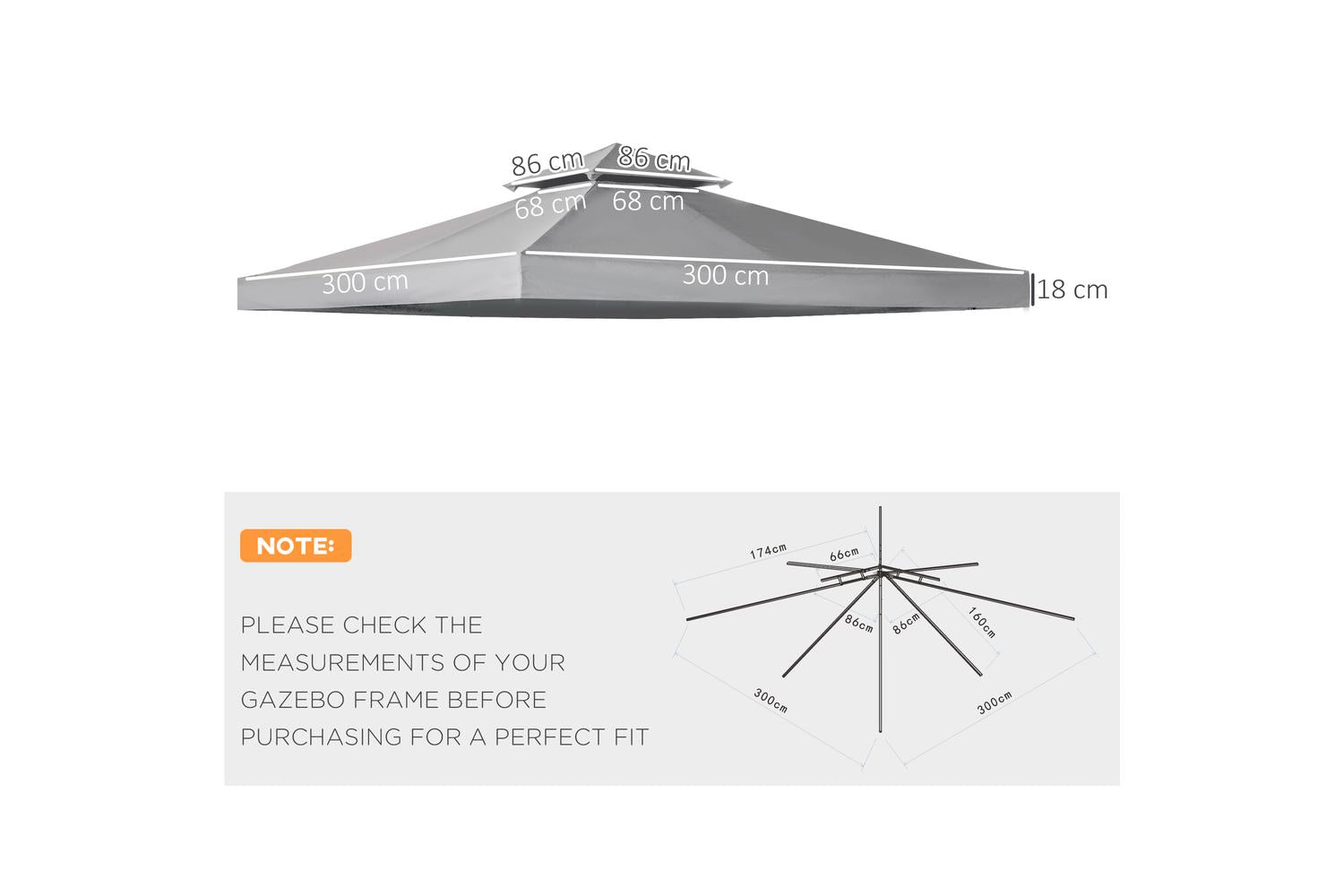 Outsunny Gazebo Top Cover Double Tier Canopy Replacement Pavilion Roof | Deep Grey-4