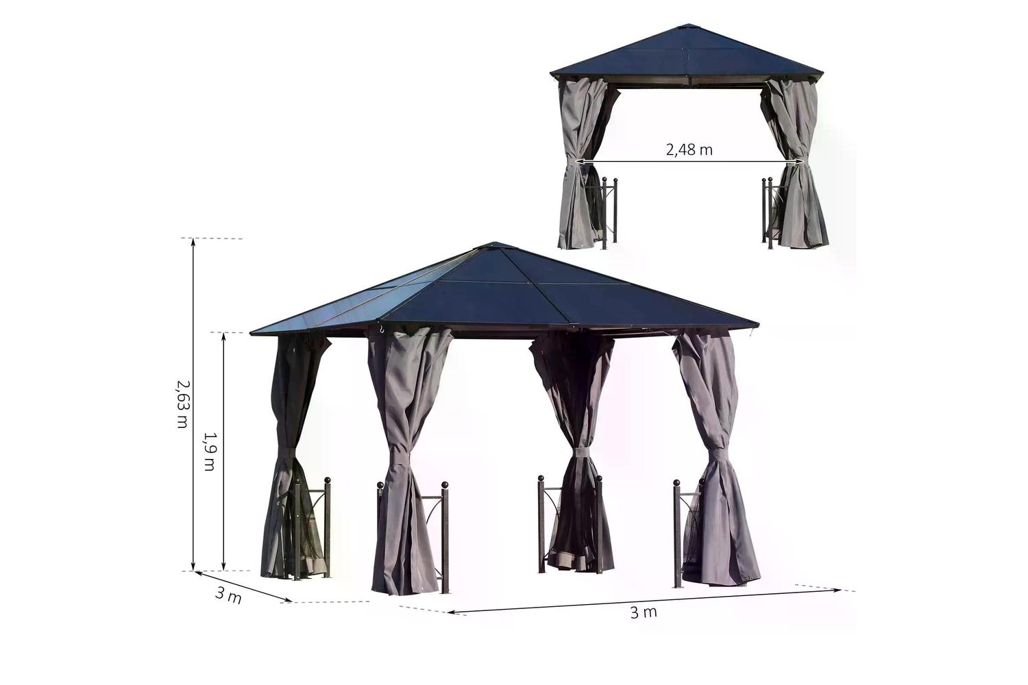 Outsunny Outdoor Aluminium Alloy Gazebo with Curtains | Black/Dark Grey-2