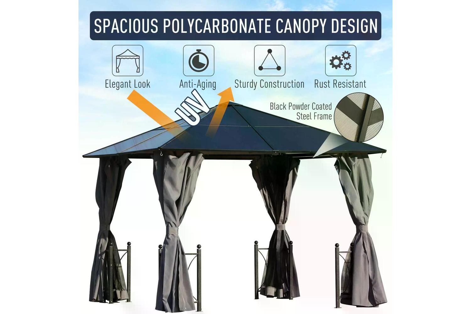 Outsunny Outdoor Aluminium Alloy Gazebo with Curtains | Black/Dark Grey-4