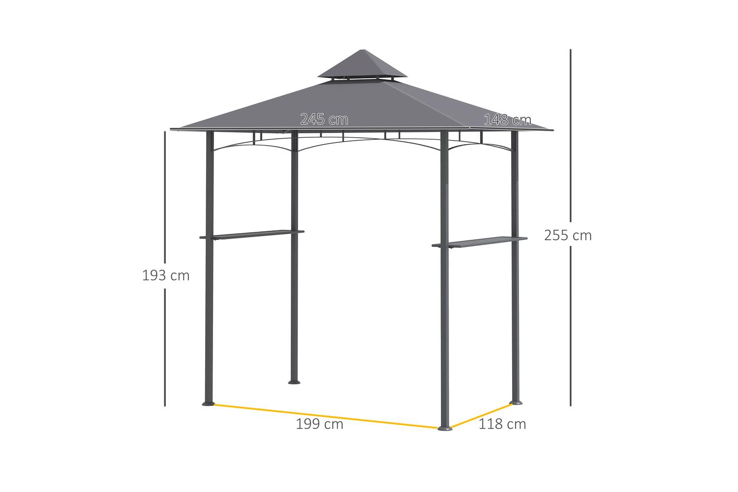 Outsunny Gazebo Grill Canopy Barbecue Tent | Grey/Black-2