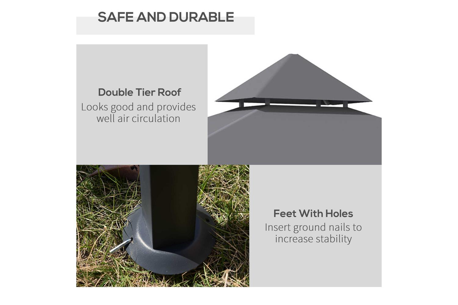 Outsunny Gazebo Grill Canopy Barbecue Tent | Grey/Black-3