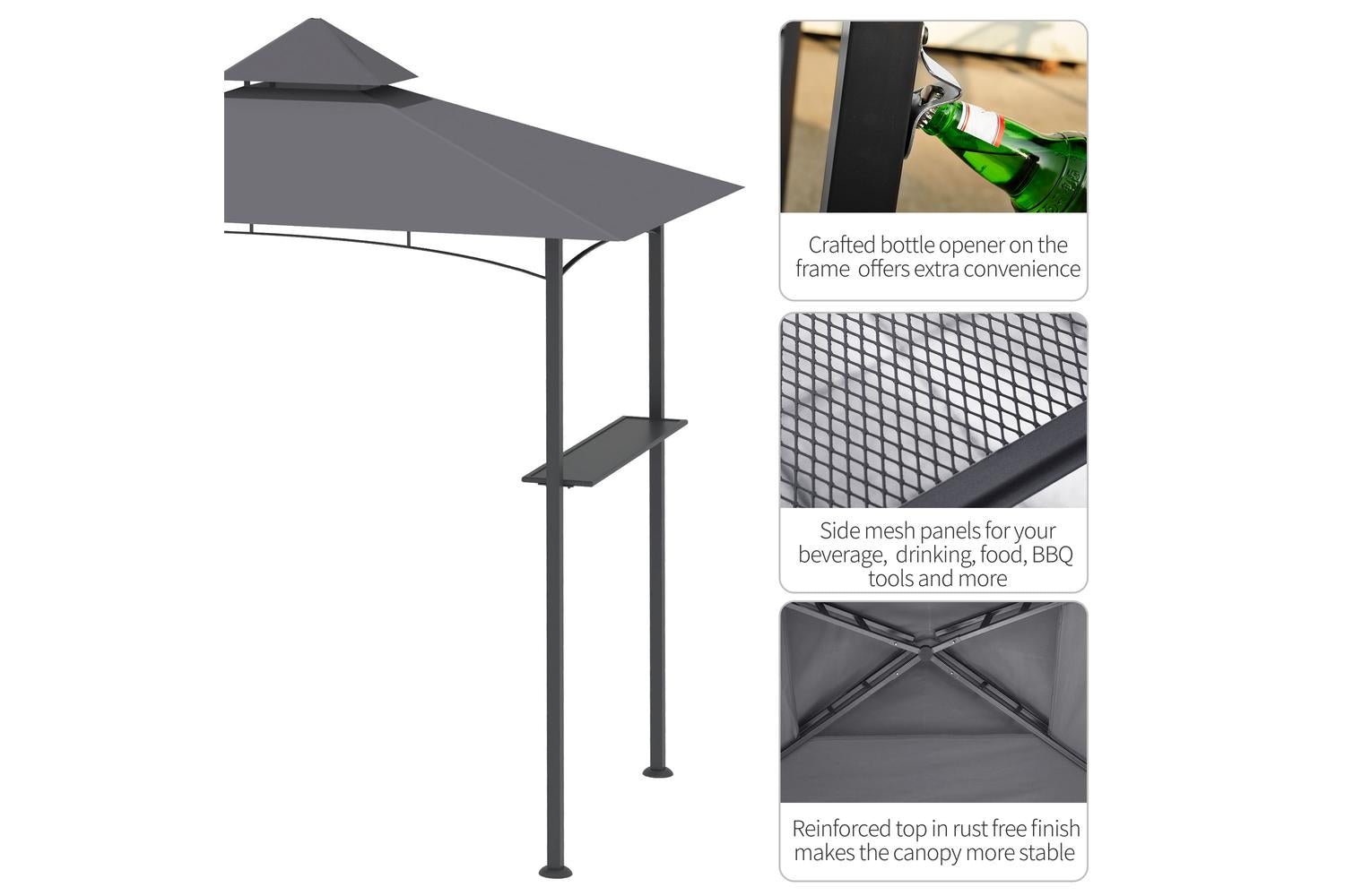 Outsunny Gazebo Grill Canopy Barbecue Tent | Grey/Black-4
