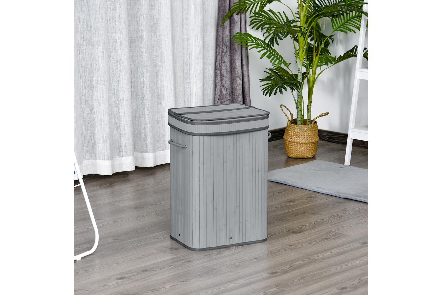 Homcom 70L Flip Lid Bamboo Laundry Basket | Grey