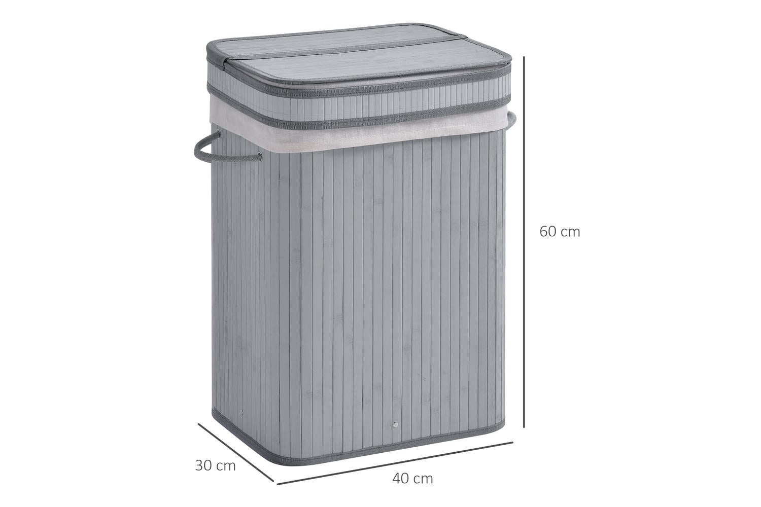 Homcom 70L Flip Lid Bamboo Laundry Basket | Grey-2