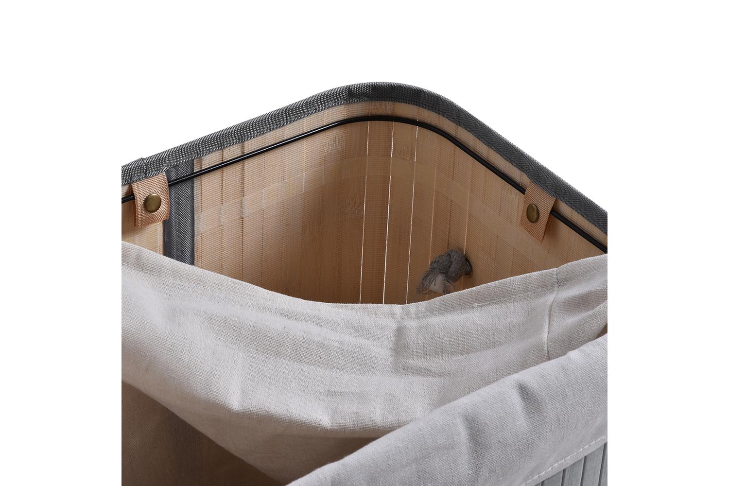 Homcom 70L Flip Lid Bamboo Laundry Basket | Grey-6