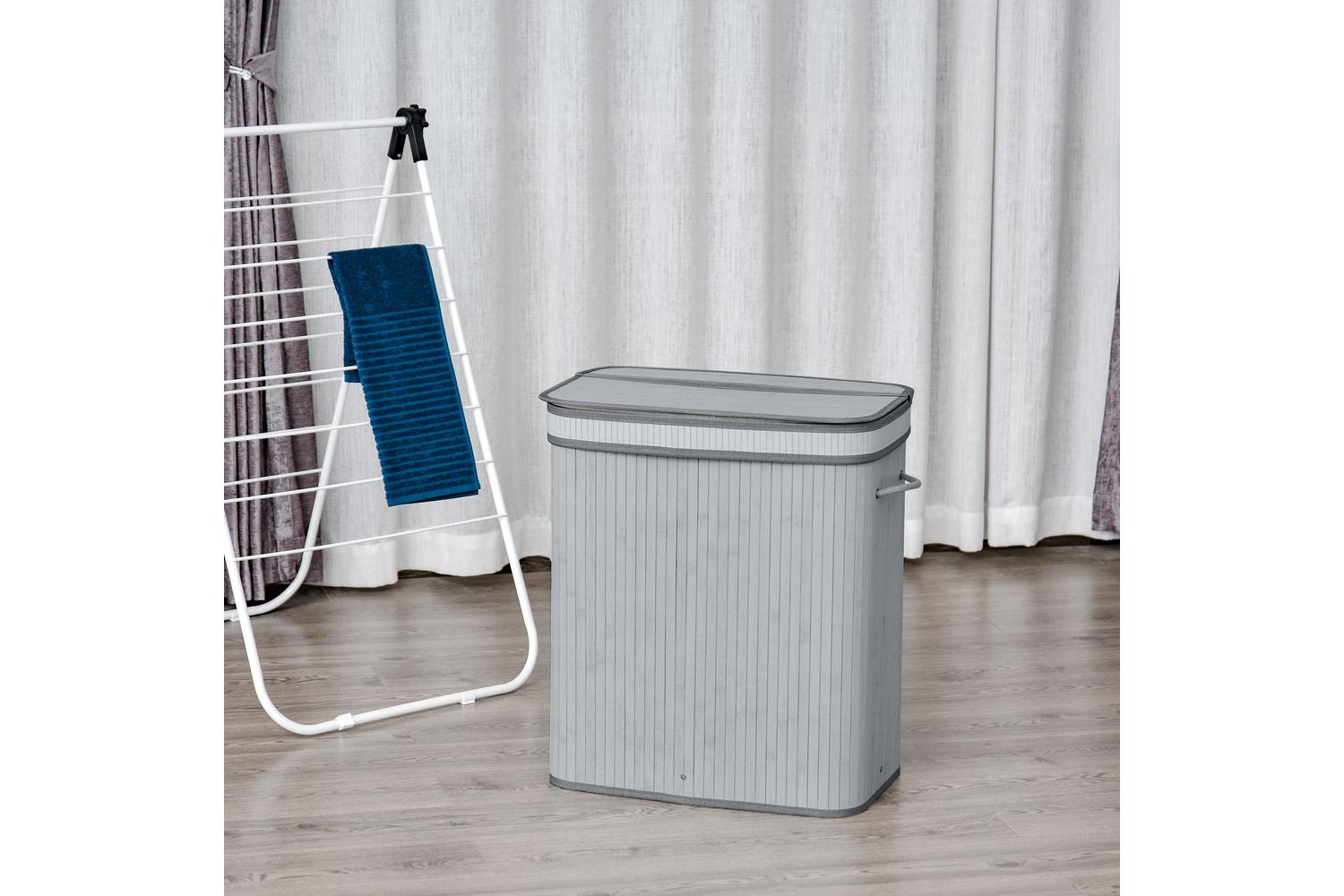 Homcom 100L Bamboo Laundry Basket with Lid | Grey