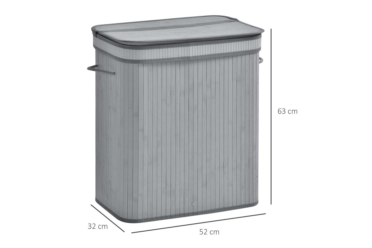 Homcom 100L Bamboo Laundry Basket with Lid | Grey-2