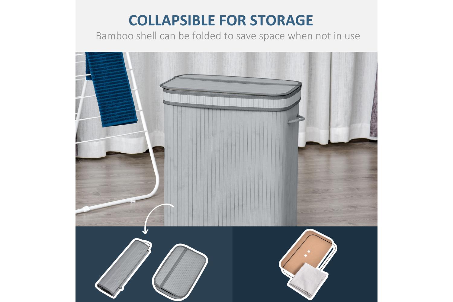 Homcom 100L Bamboo Laundry Basket with Lid | Grey-3