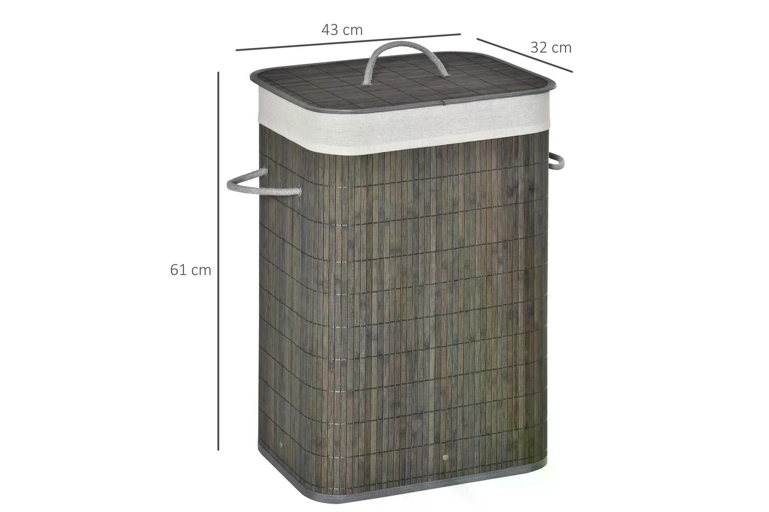 Homcom Bamboo Laundry Hamper with Lid | Grey-2