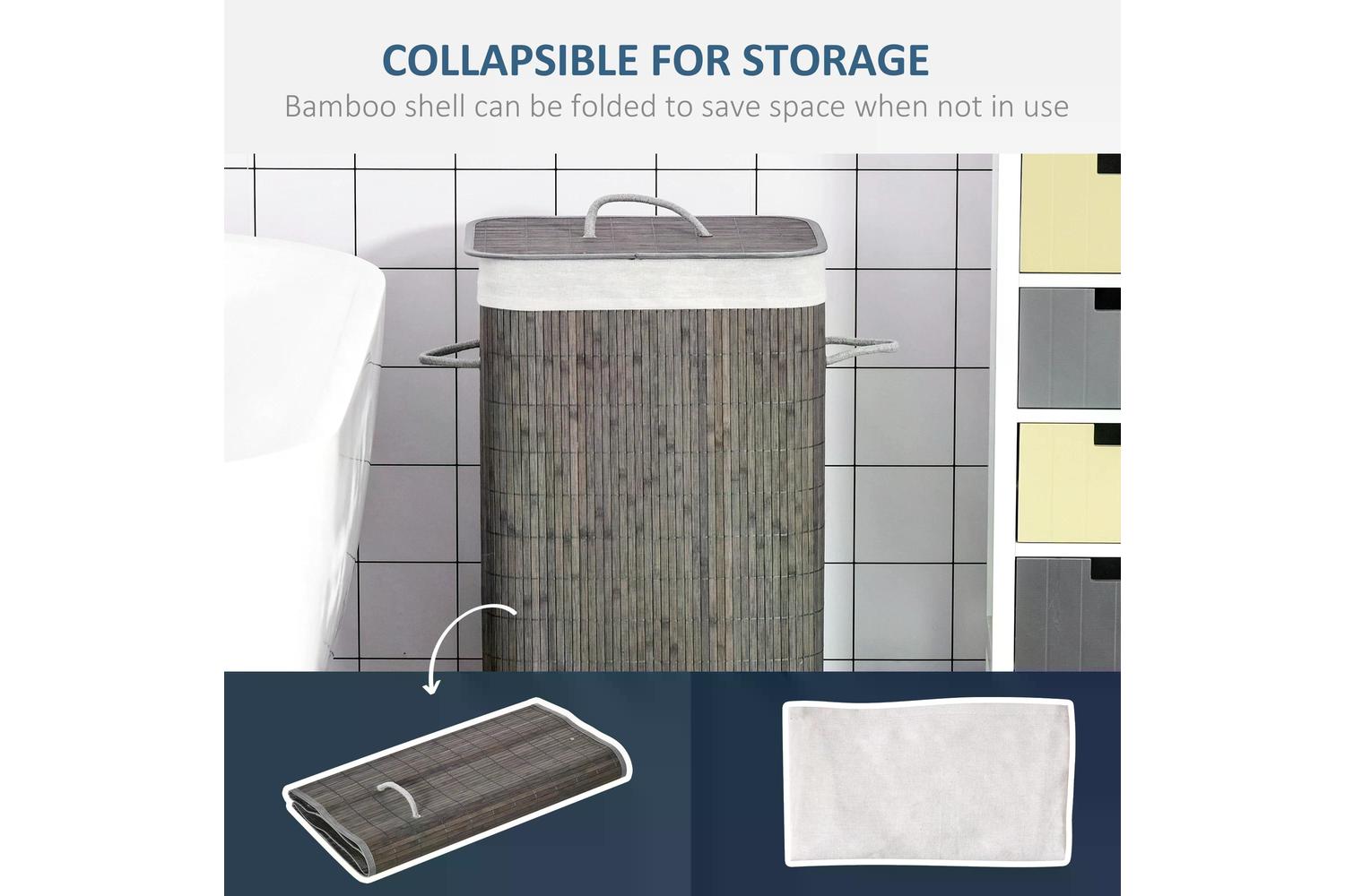 Homcom Bamboo Laundry Hamper with Lid | Grey-3