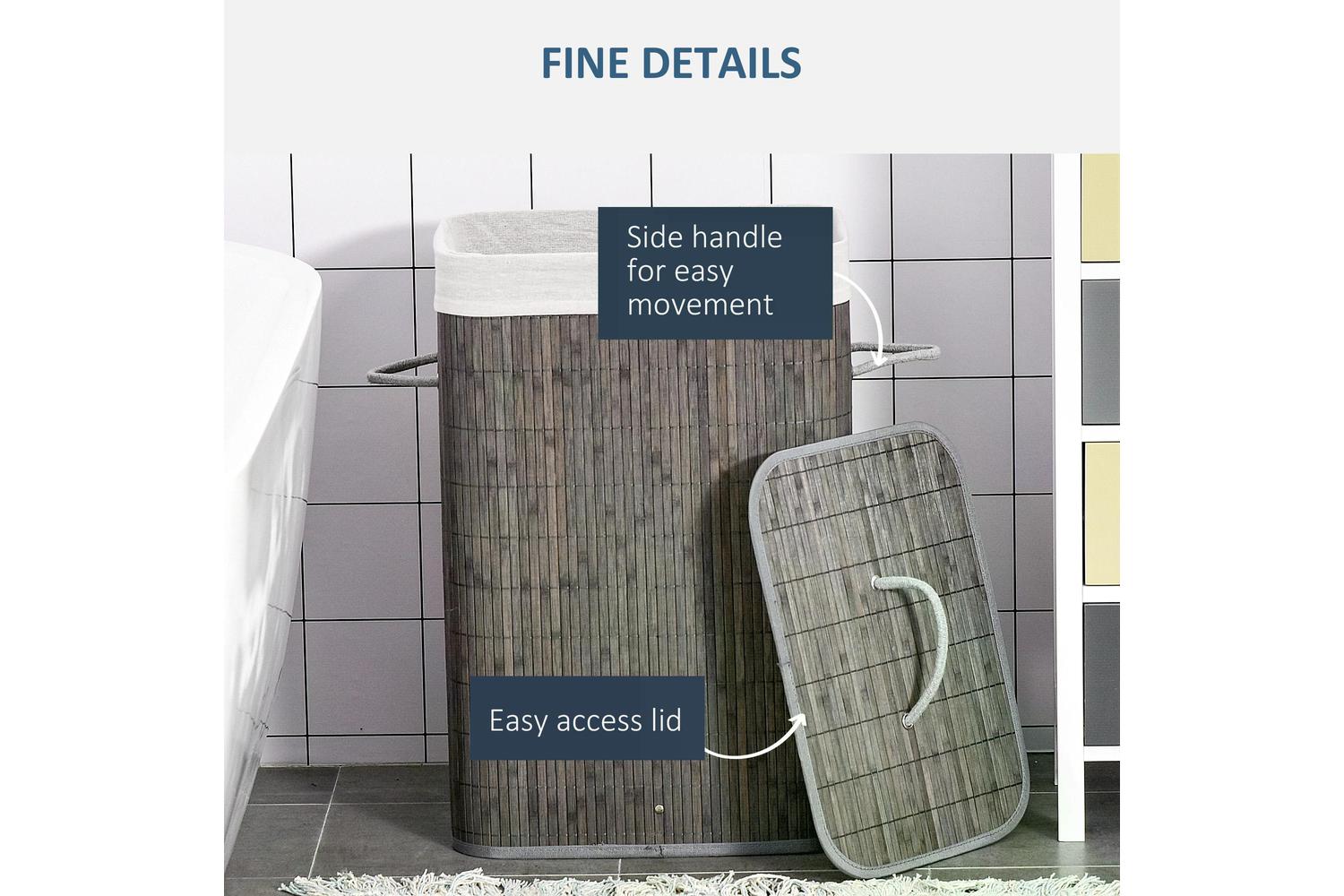 Homcom Bamboo Laundry Hamper with Lid | Grey-4